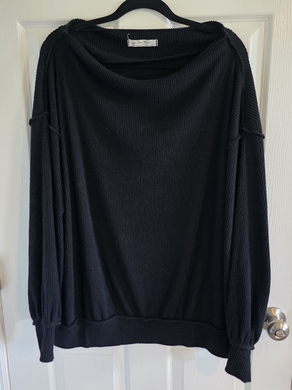 Black Ribbed Boatneck Sweater - The Free People